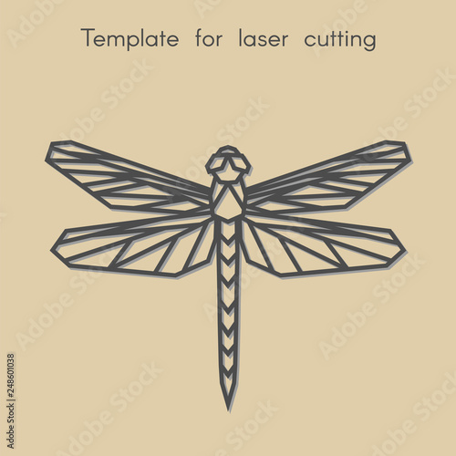   Template animal for laser cutting. Abstract geometric dragonfly for cut. Stencil for decorative panel of wood, metal, paper. Vector illustration.