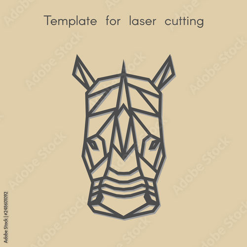   Template animal for laser cutting. Abstract geometric rhino for cut. Stencil for decorative panel of wood, metal, paper. Vector illustration.