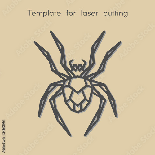   Template animal for laser cutting. Abstract geometric spider for cut. Stencil for decorative panel of wood, metal, paper. Vector illustration.