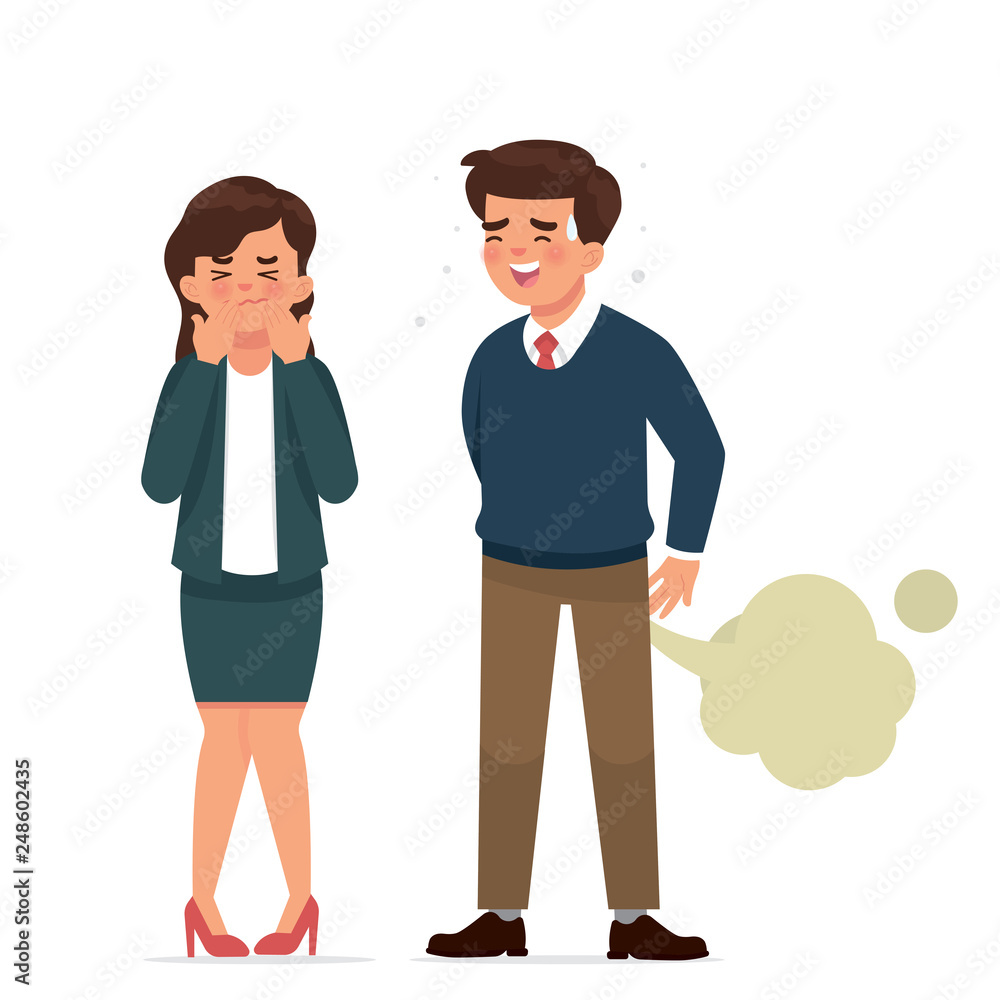 vector illustration man worker fart in front of other worker, shy worker fart in front of a girl vector illustration man worker fart in front of other worker, shy worker fart in front of a girl