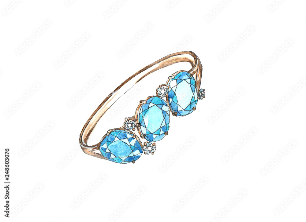 watercolor gold ring with blue stones watercolor gold ring with blue stones