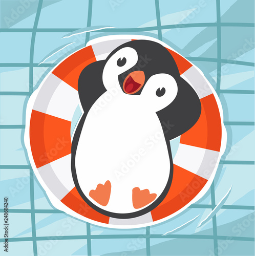 penguin swimming at the pool