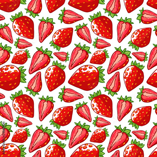 Fototapeta Naklejka Na Ścianę i Meble -  Strawberry seamless pattern. Isolated berries on white background.
