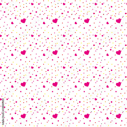 Pink Hearts circle on White Background. Valentine s Day Pattern. Romantic Scattered Hearts Cute Texture. Love. Sweet Moment. Cards, Banners, Posters, Flyers, Sales, Brochure, Wallpaper.