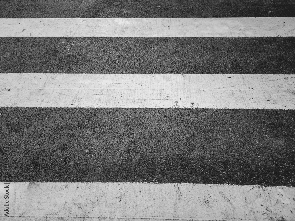 Fototapeta premium Intersection Zebra Crossing, closeup, blacn and white style
