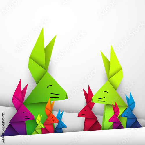 wielkanocne króliki origami wektor
