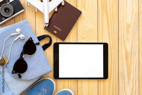 Digital tablet ,camera and accessories for travel concept.