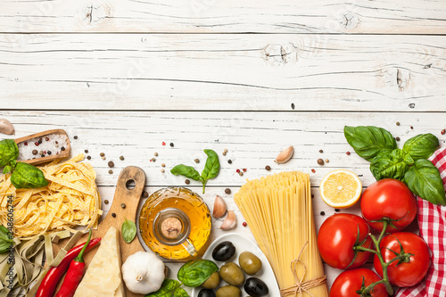 Pasta and ingredients for cooking