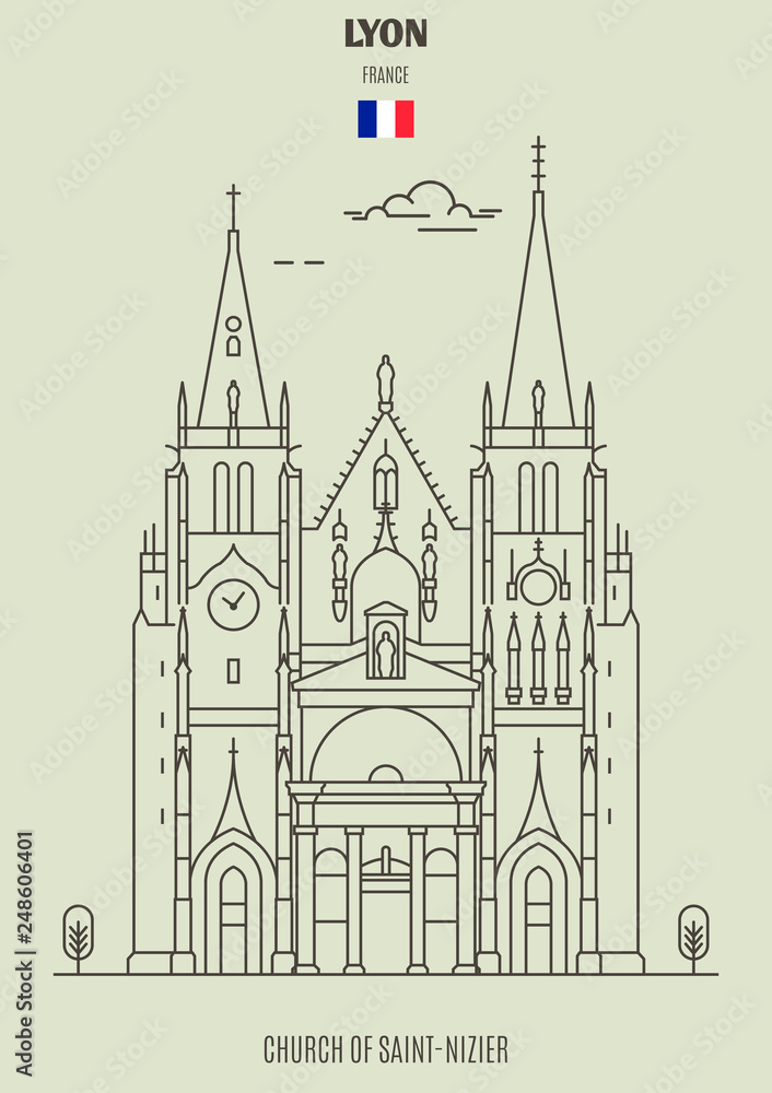 Church of Saint-Nizier in Lyon, France. Landmark icon