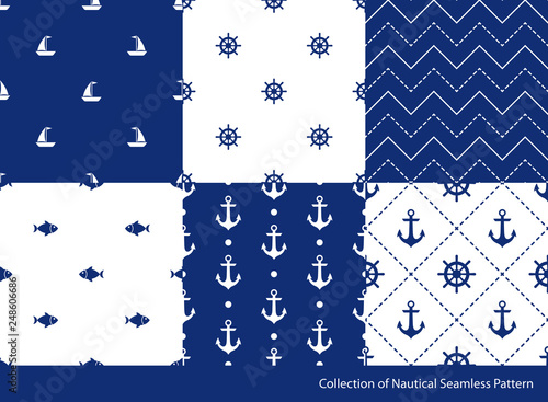 Seamless pattern set. Nautical elements collection