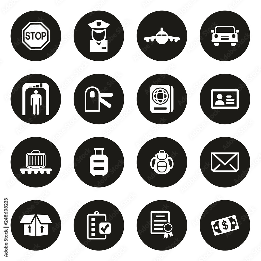 Customs or Duty Icons White On Black Circle Customs or Duty Icons White On Black Circle