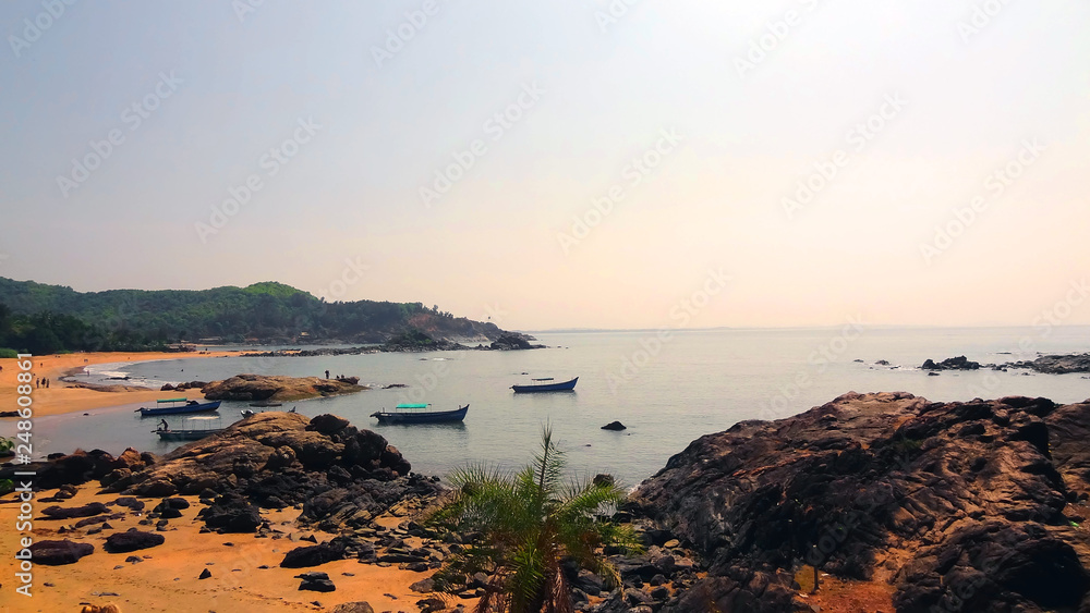 bay with boats in india