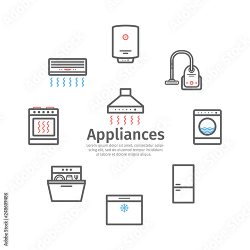 Appliances banner line icons set. Vector signs for web graphics. Infographics.