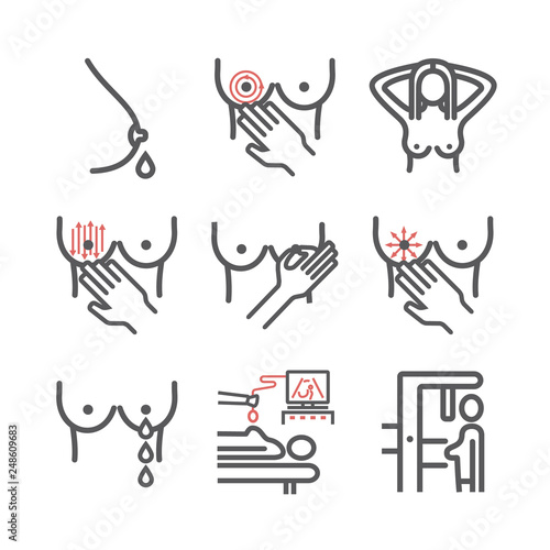 Breast examination line icons. Vector signs for web graphics.