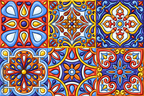 Mexican talavera ceramic tile pattern. Ethnic folk ornament.