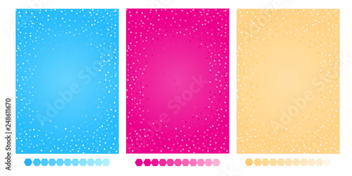 Girlish cute background with shiny sparkles in hot pink, blue, yellow color. Backdrop for kids party in LOL doll surprise style. Text logo picture space in center. Printable vector invitation wedding 