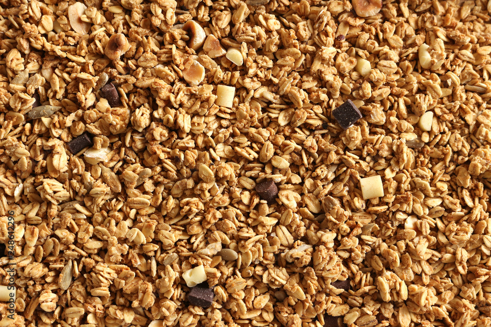 Granola with Chocolate Chip, Healthy Breakfast Cereal Background Granola with Chocolate Chip, Healthy Breakfast Cereal Background