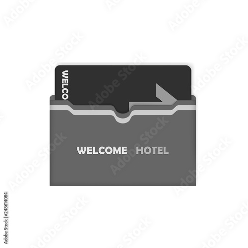 Hotel key card inside horizontal keycard sleeve holder, vector template