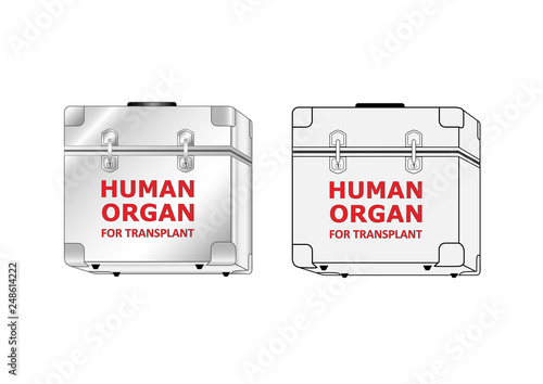 two boxes with human organ for transplant different styles isolated on the white background, horizontal vector illustration