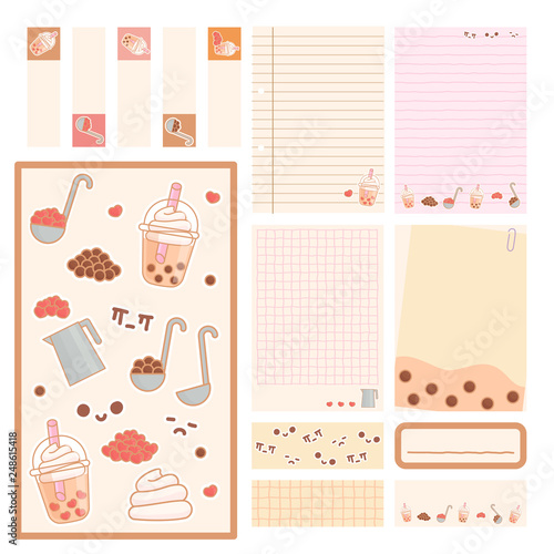 Set of planner sticker Vintage pearl tea vector