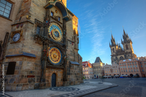 Prague Old Town Square, sunrise at Astronomical Clock Tower, Czech republic, Europe.