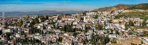 Panoramic view of the city of Granada and neighborhood of the Albaicin from the Alhambra, Granada, Spain © Jarmo V
