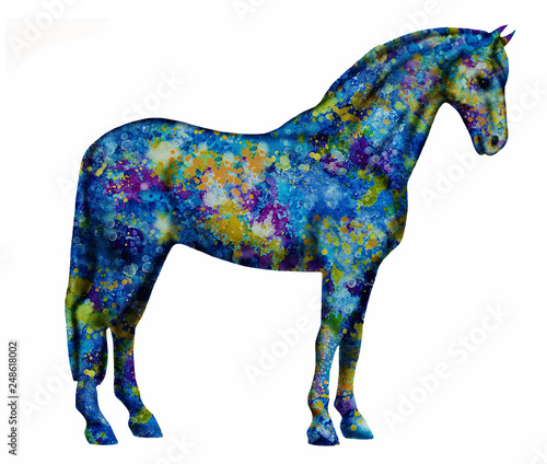 Fototapeta Naklejka Na Ścianę i Meble -  Isolated drawing - horse covered with colorful abstract spots