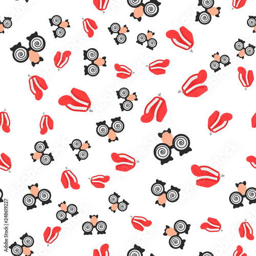 Glasses with nose and mustache and false tooth toy seamless pattern