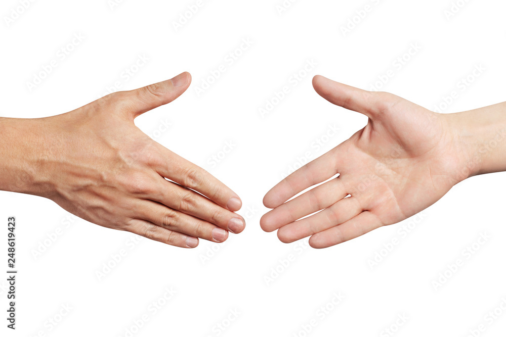 Hands greeting each other, isolated on white background