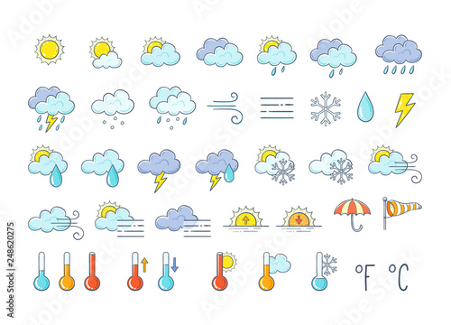 Fotografie, Obraz Colorful weather icons set