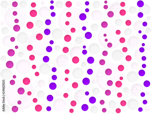 Circles background. Purple, pink, light gray circles of different sizes on white. Chaotic pattern.