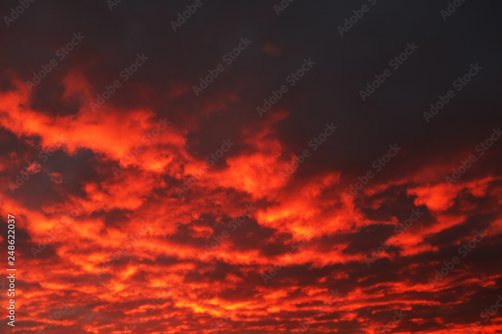 Red Sky Clouds Sunset Evening Horizon
