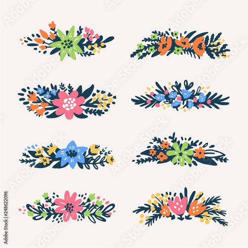 Cute little floral bouquets borders, retro styled flowers. Useful for create ...
