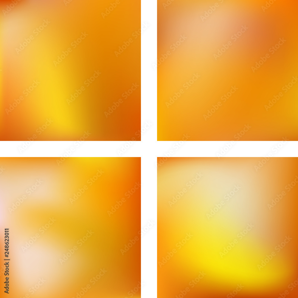Set with orange abstract blurred backgrounds. Vector illustration. Modern geometrical backdrop. Abstract template.