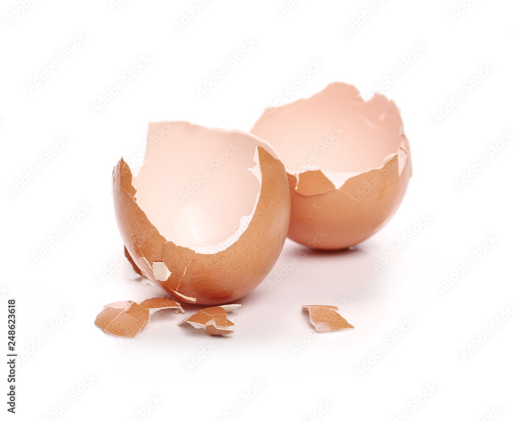 Cracked egg shells isolated on white background Cracked egg shells isolated on white background