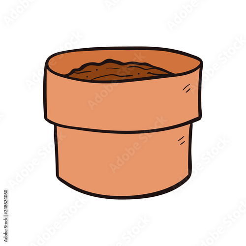 empty plant earthen pot cartoon vector and illustration, hand drawn style, isolated on white background.