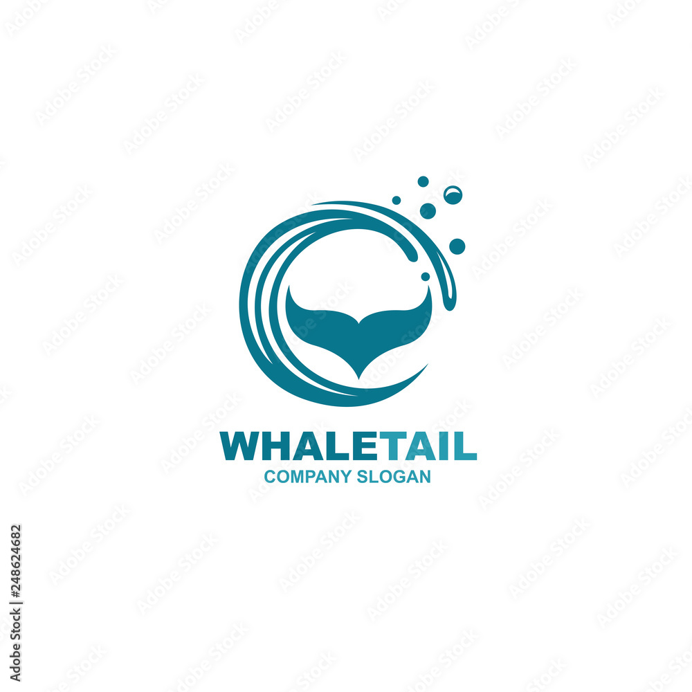 design with abstract symbol of whale tail and sea wave