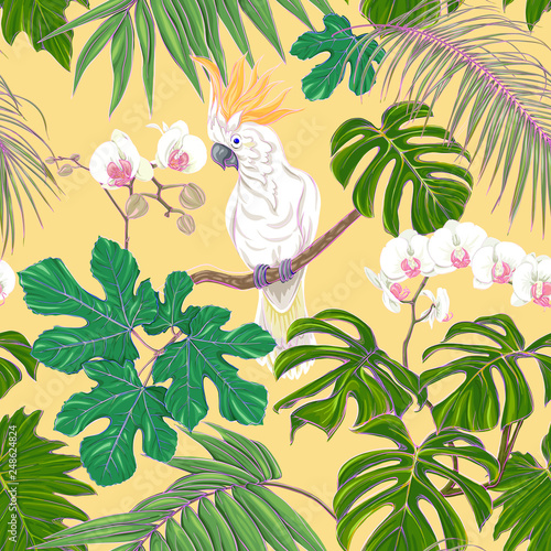 Seamless pattern, background. with tropical plants