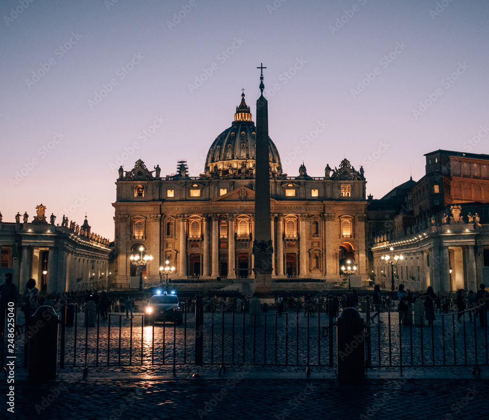 Petersdom at night in Rome, italy