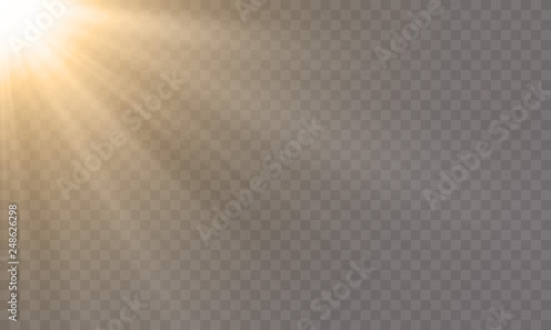 White glowing light explode effect and sun rays shine on vector transparent background