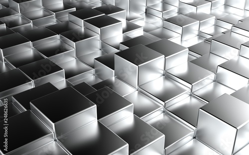 Abstract matte metallic Fillet cubes perspective background. White, black, gray. 3D render
