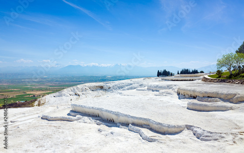 White travertine terrace formations, dry pools in Pamukkale, Turkey © IgorZh