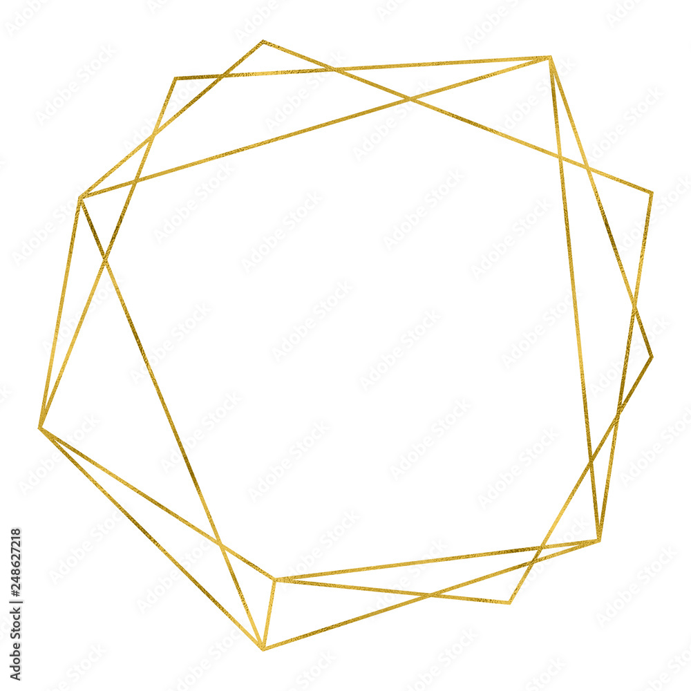 Art deco style gold geometrical polyhedron linear frame - obrazy, fototapety, plakaty 