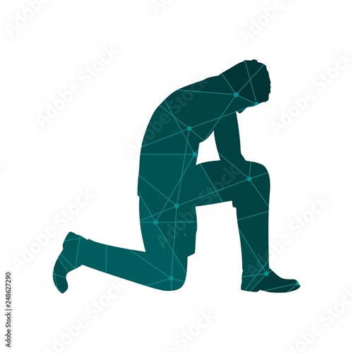 Illustration of silhouette of businessman stand to kneel. Textured by lines and dots pattern