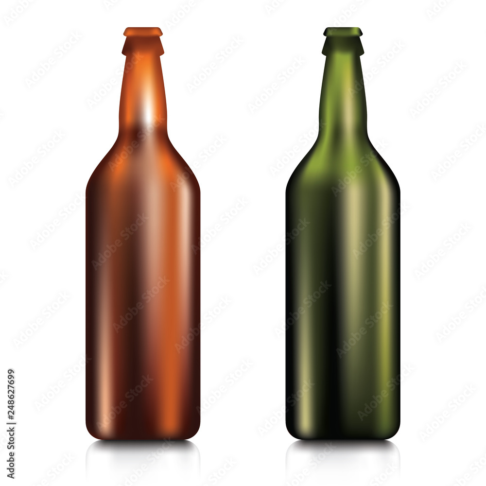 Realistic Green and brown blank glass beer bottle isolated on white background. Realistic Green and brown blank glass beer bottle isolated on white background.