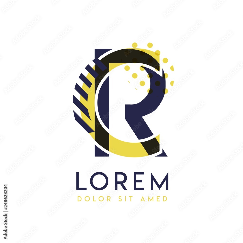 Obraz premium RC simple logo design with yellow and purple color that can be used for creative business and advertising. CR logo is filled with bubbles and dots, can be used for all areas of the company.