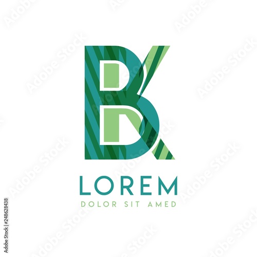 KB luxury logo design with green and dark green color that can be used for creative business and advertising. BK logo is filled with bubbles and dots, can be used for all areas of the company.