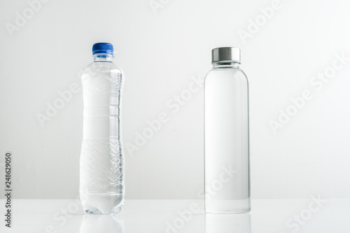 concept of zero waste lifestyle of using glass bollte instead of single use plastic