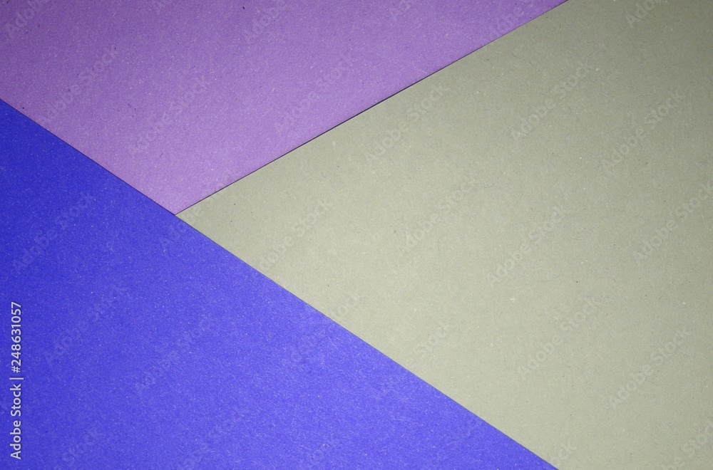 Violet blue grey abstract triangle trio color papers background space