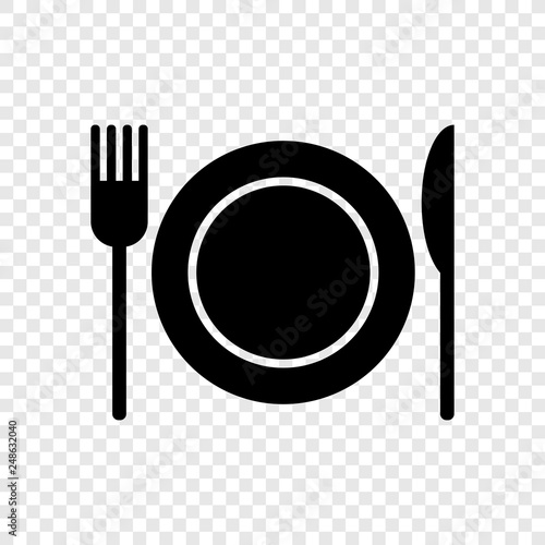 Restaurant, fork knife plate icon on transparent grid